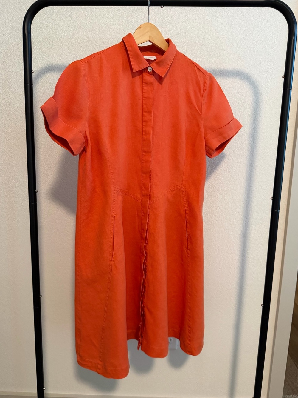 J.Jill Love Linen Shirt Dress XS Petite Coral 100% Linen Button Front Pockets